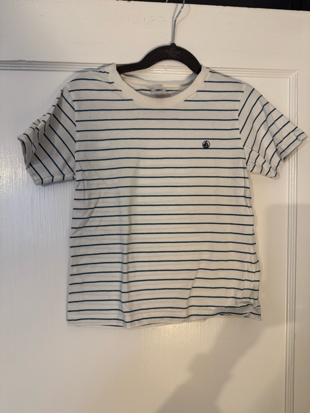Petit Bateau White Tee with Navy Stripes